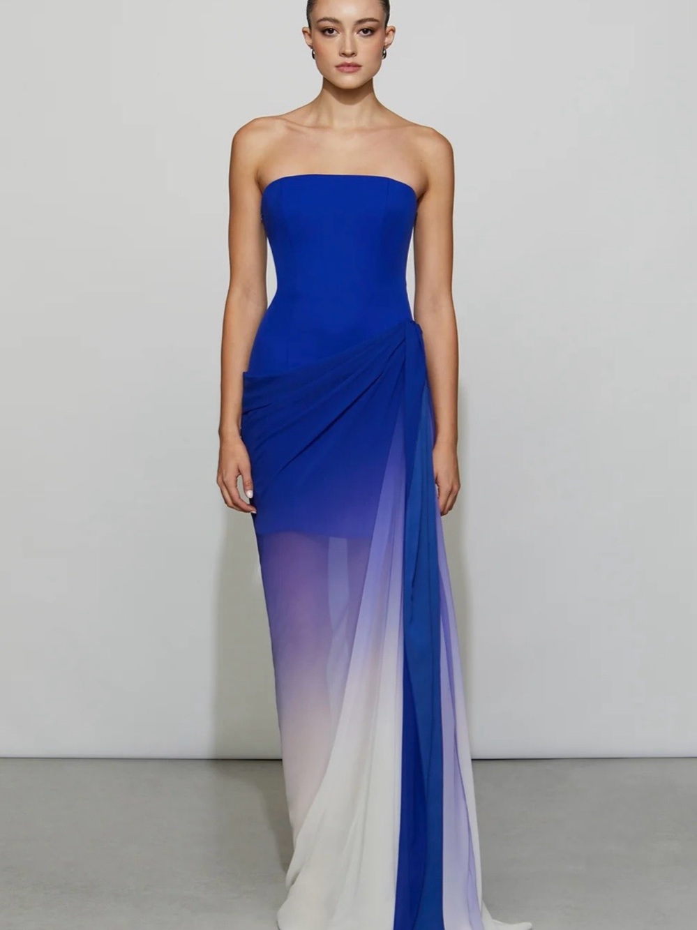 Et Ochs Strapless Aurora Gown Size 8 Ultraviolet and Ivory Ombré Color